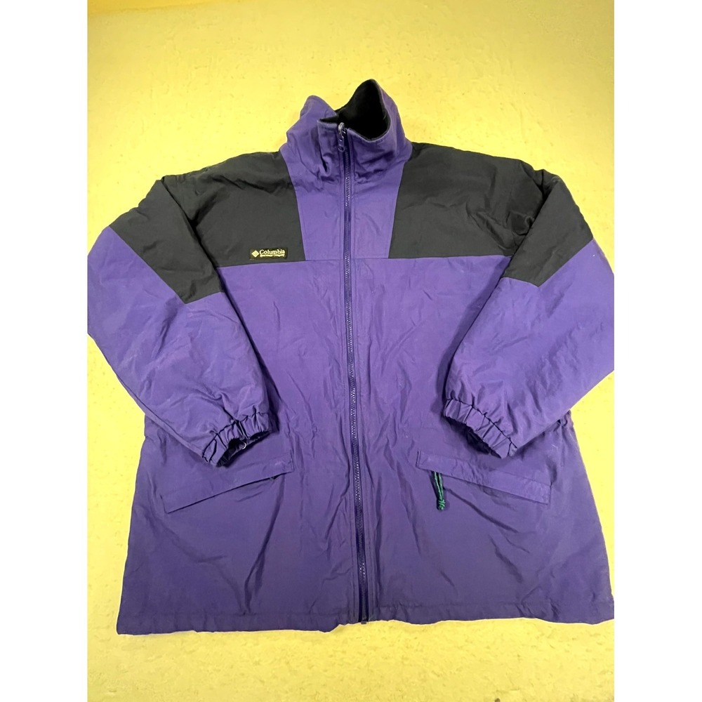 Vintage Columbia Jacket Womens XL Black Purple Fleece Lined Mock Neck Full Zip